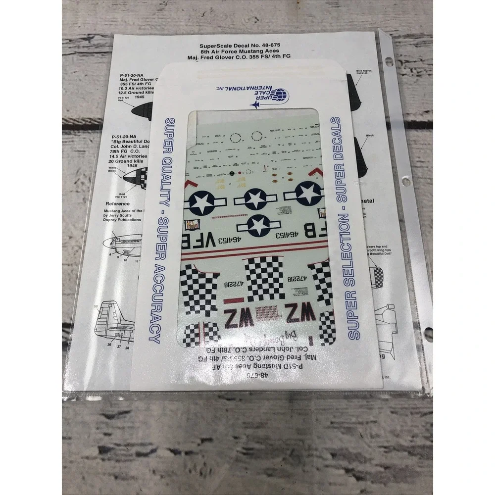 SUPER SCALE P-51 D MUSTANG ACES 8TH AF DECALS 48-675 MAJ. Fred Glover & Landers